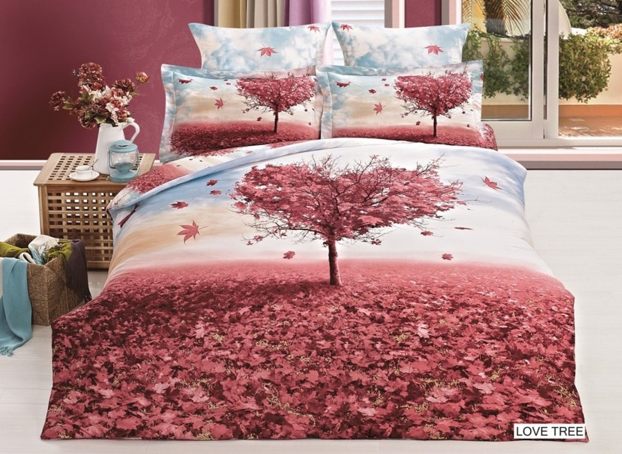 Arya cатин печатный 3D полуторный 160*220  Love Tree