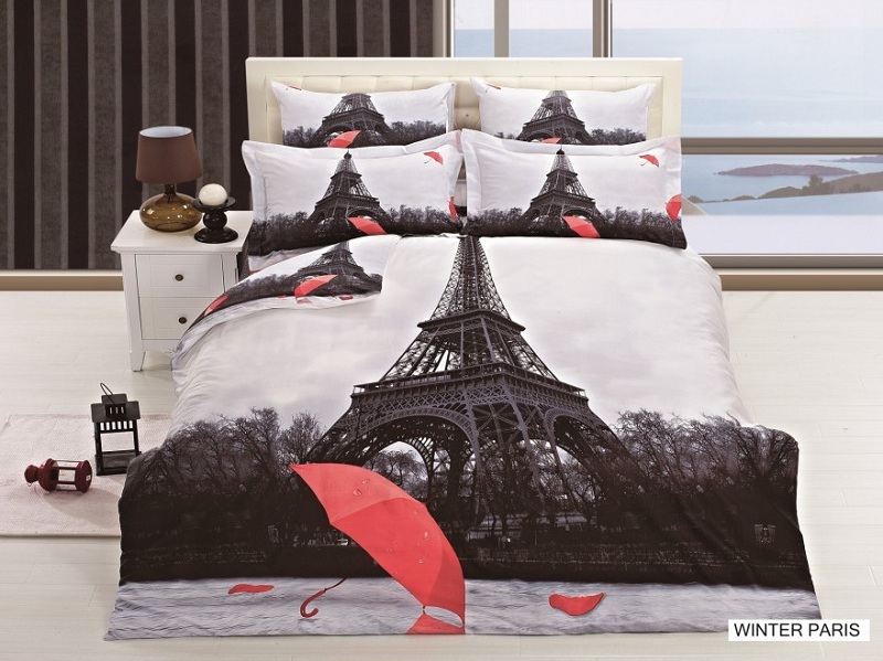 Arya cатин печатный евро 200*220 Winter Paris