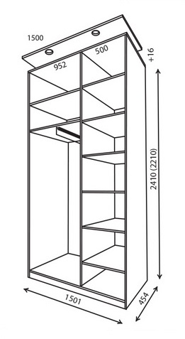 Шкаф-купе 1500*450*2200 (2400) Стандарт