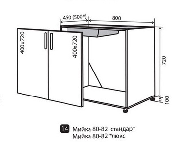 Н14 Тумба-мойка 2Д 80 низ